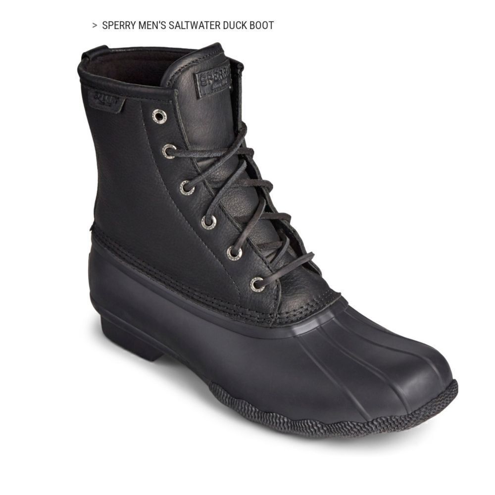 Sperry Size 11.5 M SALTWATER Black on Black Leather Duck Boots New Men's Shoes